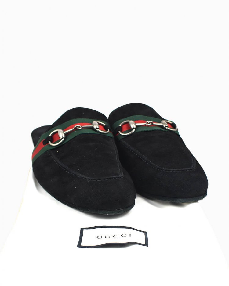 Mule Gucci original suede faixa web preto masculino